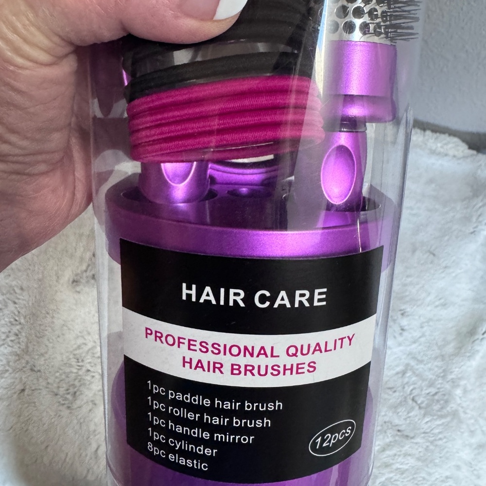 12pc Hair Care set~2 brushes, mirror,🪞,elastic hair bands, cylinder NWT - Picture 7 of 11